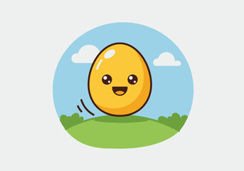 Happy Egg Rolling on a Hill Cute Cartoon Illustration