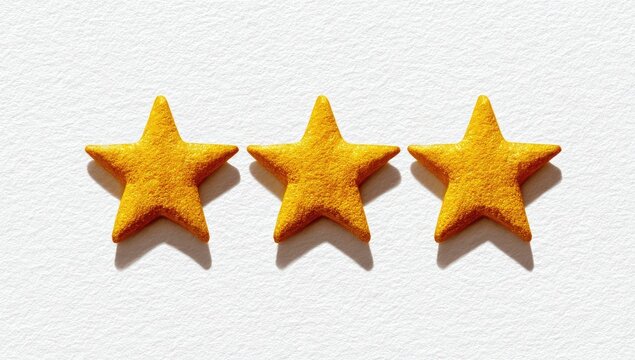 Three golden stars on a white surface