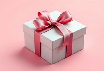 Realistic Gift Box with Ribbon on Pastel Background