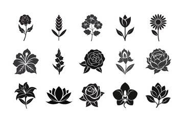 Flower icon set silhouettes, Abstract flower icon
