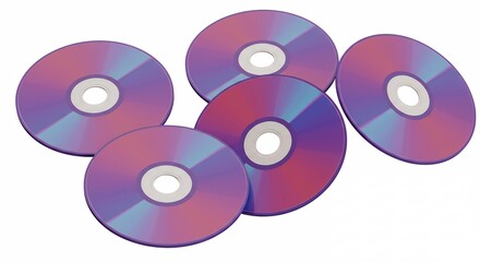 Group of compact discs on white background