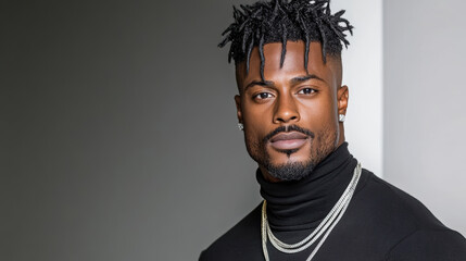 Obraz premium Stylish male model wearing turtleneck, showcasing confidence and elegance