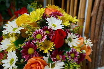 Colorful Flower Bouquet in Outdoor Garden Setting