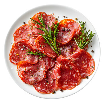 Plateau charcuterie saucisson chiffonnade jambon, d&eacute;licieux, viande, ap&eacute;ritif, ap&eacute;ro isolated on a white background