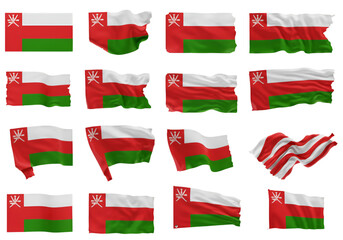 Waving Oman Flags Isolated on Transparent Background Patriotic National Symbols Set