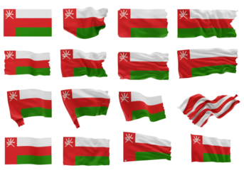Waving Oman Flags Isolated on Transparent Background Patriotic National Symbols Set
