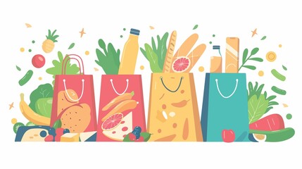 Obraz premium Vibrant grocery bags filled with fresh produce, perfect for healthy eating and lifestyle designs