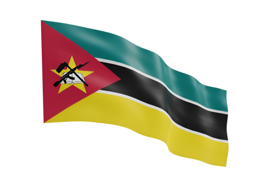 Waving Mozambique Flag Isolated on Transparent Background National Symbol