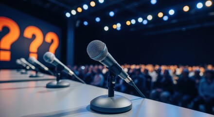 Microphones Ready on Stage for Engaging Q&A Session with Audience at Conference
