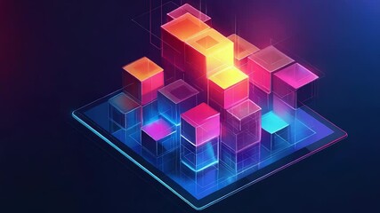 Glowing cubes emerging from digital tablet symbolizing modern technology - Powered by Adobe