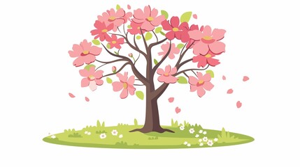 Obraz premium Blooming cherry tree with falling petals, evoking spring and renewal, perfect for design