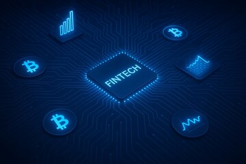 Fototapeta premium Fintech and cryptocurrency concept with bitcoin and growth charts