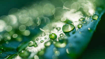  Majestic nature closeup water drops on green leaf macro beautiful sunlight peaceful calm natural garden perfect outdoors inspirational background spring summer freshness vibrant foliage nature scene © icemanphotos