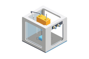 Isometric 3d printer creating a blue object