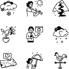 Pack of Weather Disaster Doodle Style Icons 
