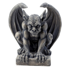 Gray Stone Gargoyle Statue on Transparent Background Architectural Detail