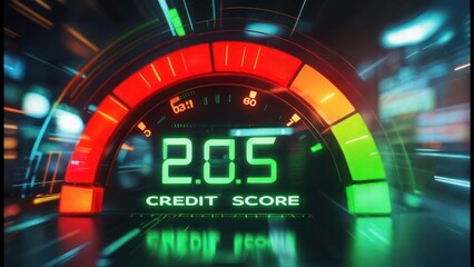 Digital credit score gauge in motion
