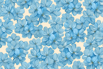 Fototapeta premium Closeup macro view of delicate light blue flowers forming a repeating floral pattern, creating a soft and beautiful natural background