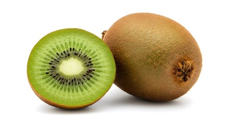 Fototapeta premium Kiwi fruit and half cut on white background