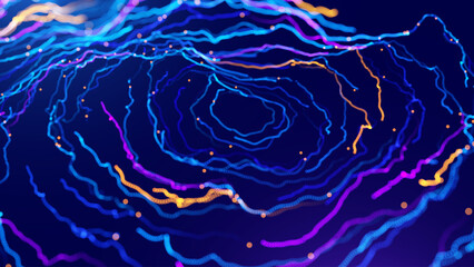 Digital Wave Circle Audio Lines Grid Big Data Background. Spreading Sound Waves Circles. Visual Data. Futuristic Circular Sound Wave. Big Data Visualization. 3D Virtual Space VR Cyberspace. Vector.