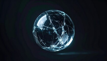 An ethereal sphere, cracked and fractured, floats against a dark backdrop, illuminated by a soft, internal light, evoking a sense of fragility and vulnerability.