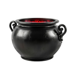 Shiny Black Halloween Cauldron with Red Liquid Isolated on Transparent Background