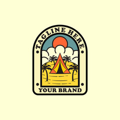 camping tent and natural atmosphere image for outdoor activities and mountain climbing logo