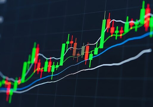 Financial stock market candlestick chart with moving averages