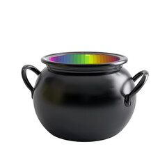 Black Cauldron with Rainbow Interior on Transparent Background in 3D Rendering