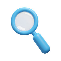 3d blue magnifying glass isolated on transparent background