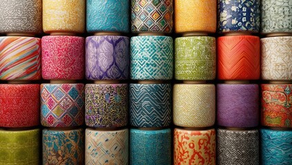 Colorful patterned rolls, close-up view