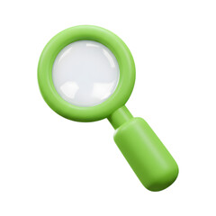 3d green magnifying glass isolated on transparent background