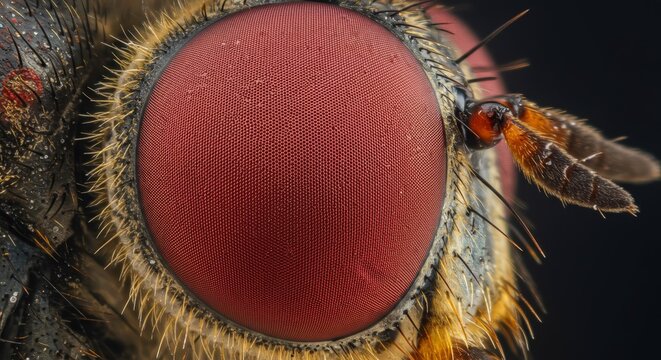 Intricate macro shot revealing detailed textures of fly's eye complex structure