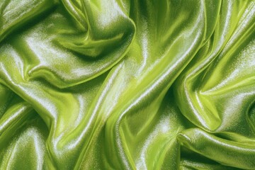 Close-up of a swirled lime-green fabric.  Smooth, flowing drapes,  subtle sheen
