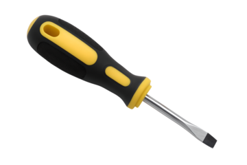 Flathead screwdriver. Close-up on an isolated white transparent background.