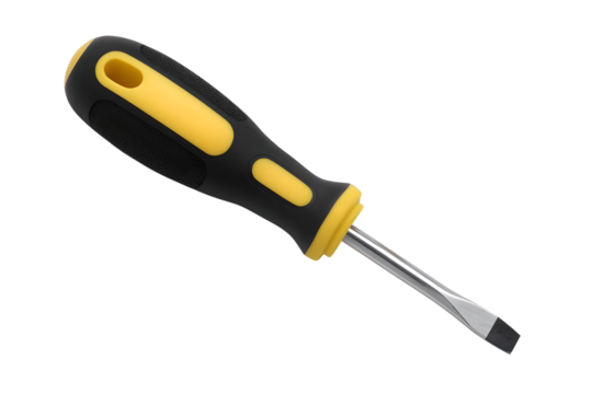 Flathead screwdriver. Close-up on an isolated white transparent background.
