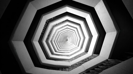 Abstract monochrome tunnel, hexagonal patterns