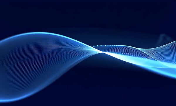 Blue background with glowing waves and light lines for technology, science, or business presentation design vector illustration.