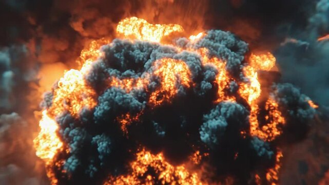 Huge fireball exploding creating a dense cloud of smoke