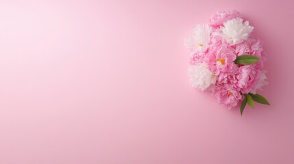 Fototapeta premium Photo of a bouquet of pink peonies on a pink background.