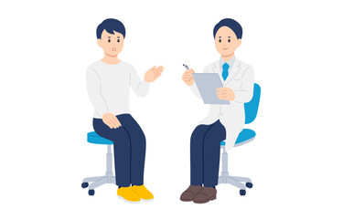 問診する男性医師と男性患者【人物ベクターイラスト素材】