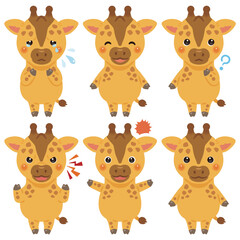 キリンのキャラクターイラスト　表情セット