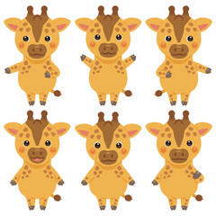 指さしをするキリンのキャラクターイラストセット