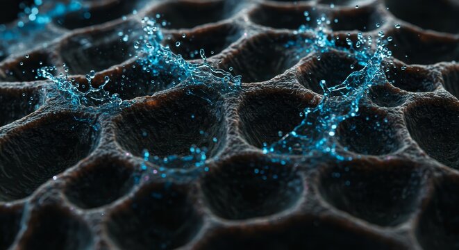 Abstract Water Splashes on Textured Surface, Evoking Organic Intercellular Structures