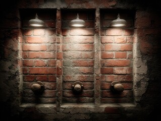Aged brick wall with recessed lighting