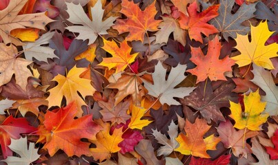 Fototapeta premium Colorful autumn leaves background with fall colors and natural texture
