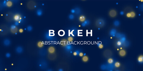 Blue and yellow bokeh light background. Sparkle effect with particles. Magic overlay dust. Glitter blur texture. © fantasyform