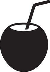 Silhouette of a coconut drink with straw, symbolizing tropical refreshment, summer, vacation, and exotic beverage.