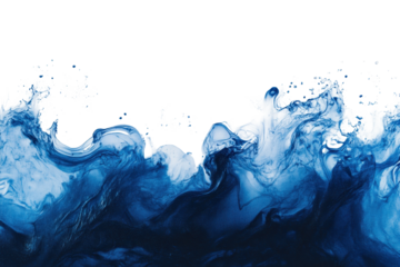Dynamic abstract splash of blue water waves against a minimalistic white background, showcasing movement and fluidity in a modern artistic composition