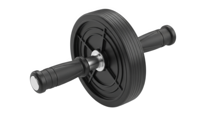 Close up of a black ab roller showcasing textures and metallic components.